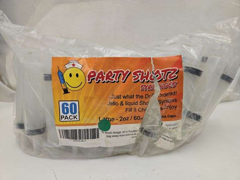 Party Shotz Jello Shot Syringes (Large 2oz with CAPS) Plastic Reusable Shots 60ct