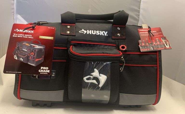 Husky 18 In. Large Mouth Tool Bag With Tool Wall, Black