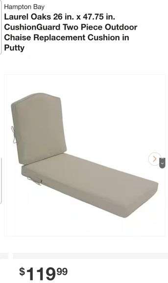Hampton Bay

Laurel Oaks 26 in. x 47.75 in. CushionGuard Two Piece Outdoor Chaise Replacement Cushion in Putty