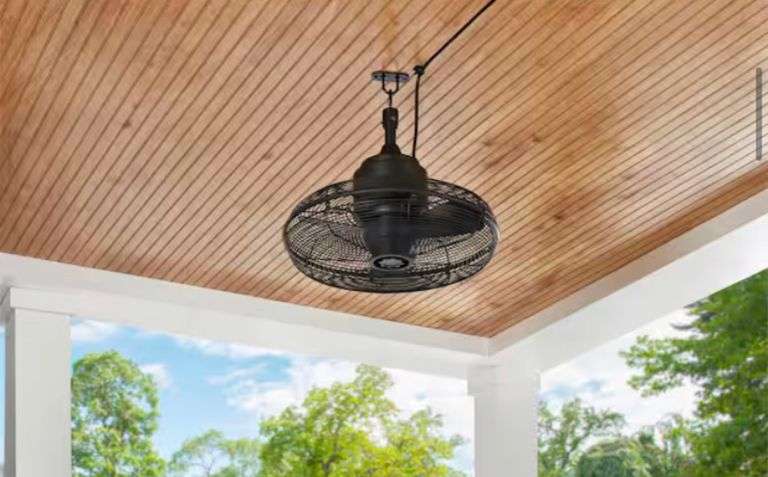Hampton Bay Conyer 20 in. Indoor/Wet Outdoor 3-Speed Anywhere Fan Matte Black, Hanging Hook