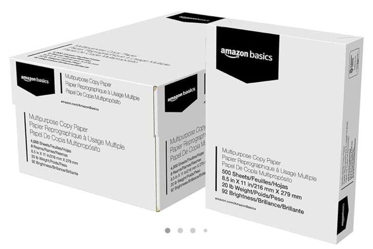 Amazon Basics Multipurpose Copy Printer Paper, 8.5" x 11", 20 lb, 8 Reams, 4000 Sheets, 92 Bright, White