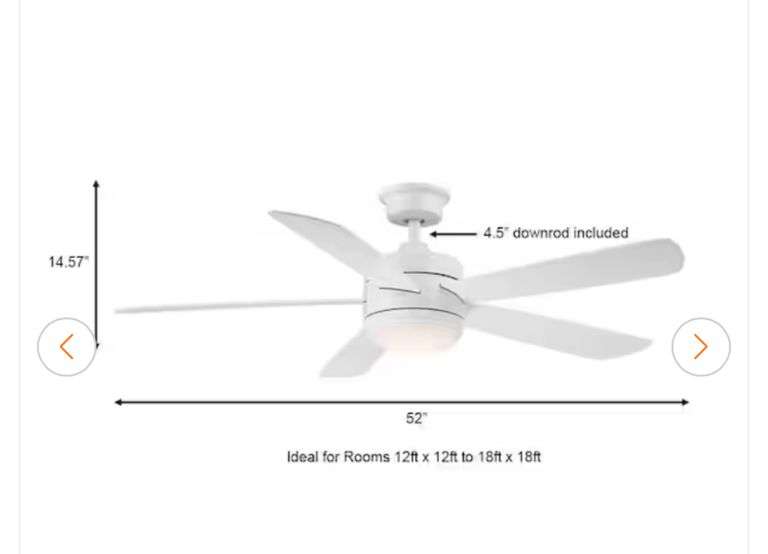 Hampton Bay Averly 52 in. Indoor Matte White Ceiling Fan with Adjustable White Integrated LED with Remote Control Included