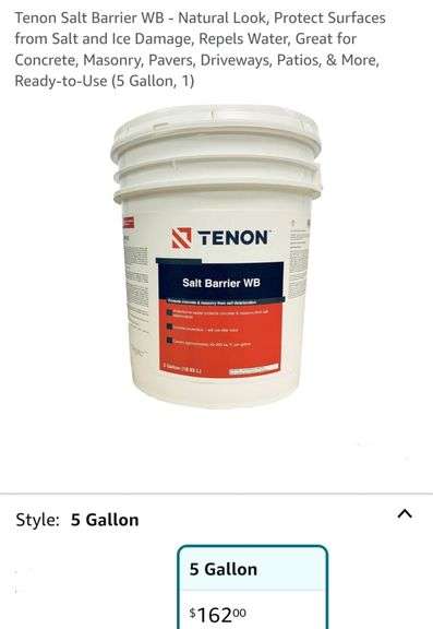 Tenon Salt Barrier WB - Natural Look, Protect Surfaces from Salt and Ice Damage, Repels Water, Great for Concrete, Masonry, Pavers, Driveways, Patios, & More, Ready-to-Use (5 Gallon, 1)