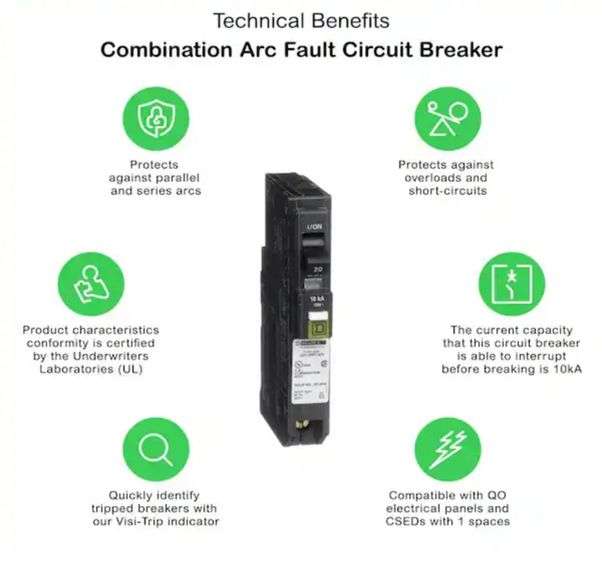 Square D QO 20 Amp Single-Pole Plug-On Neutral Combination Arc Fault Circuit Breaker