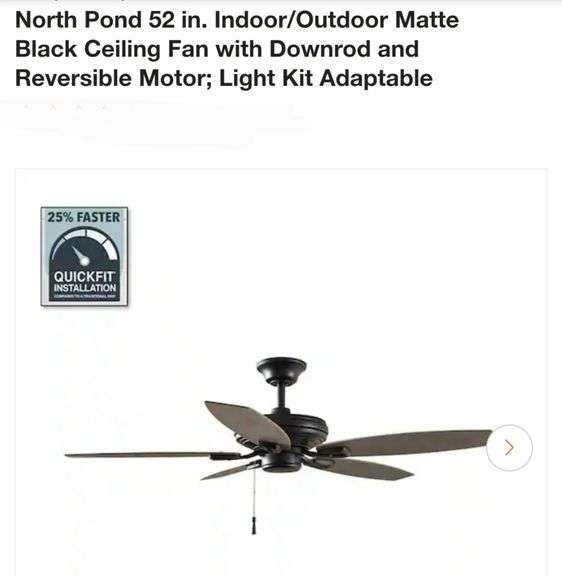 North Pond 52 in. Indoor/Outdoor Matte Black Ceiling Fan with Downrod and Reversible Motor; Light Kit Adaptable