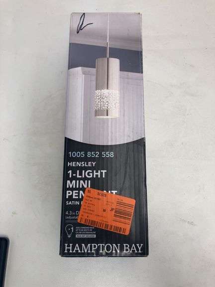 Hampton Bay Hensley 1-Light Satin Nickel Mini Pendant with Metal Cylinder Shade