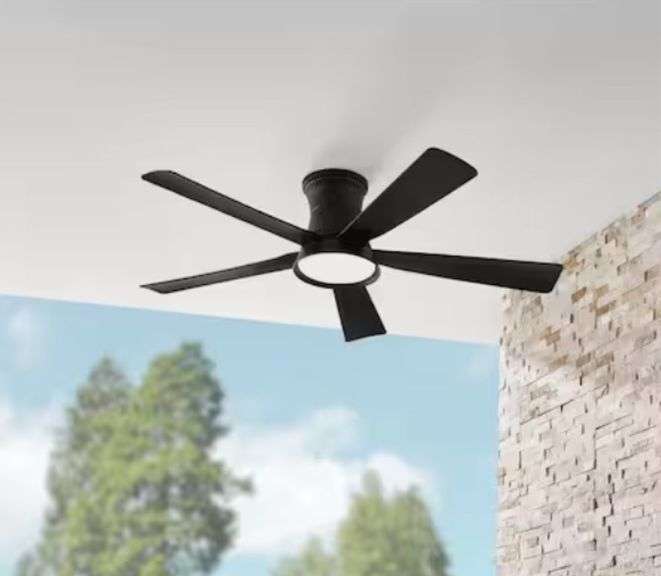 Hampton Bay Hawkspur 52 in. Indoor/Outdoor Matte Black Low Profile Ceiling Fan with Adjustable White LED with Remote Included