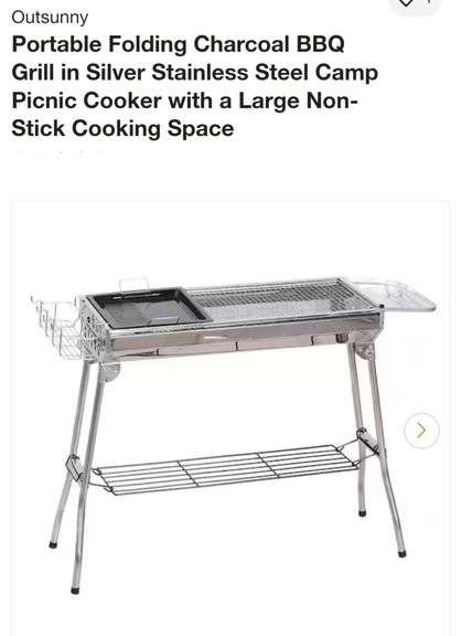 Outsunny

Portable Folding Charcoal BBQ Grill in Silver Stainless Steel Camp Picnic Cooker with a Large Non-Stick Cooking Space