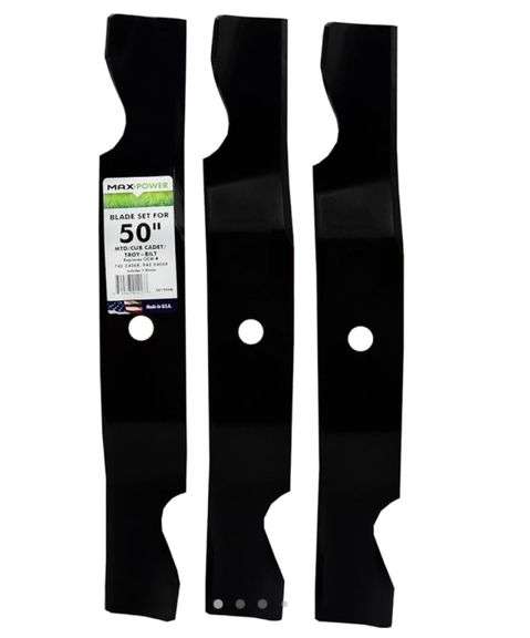 (3) Maxpower 561546B 3 Heavy-Duty Blades for Many 50 in. Cut MTD, Cub Cadet, Troy-Bilt Mowers Replaces OEM #'s 742-04068, 759-04047, 759-4047, 942-04068 Black