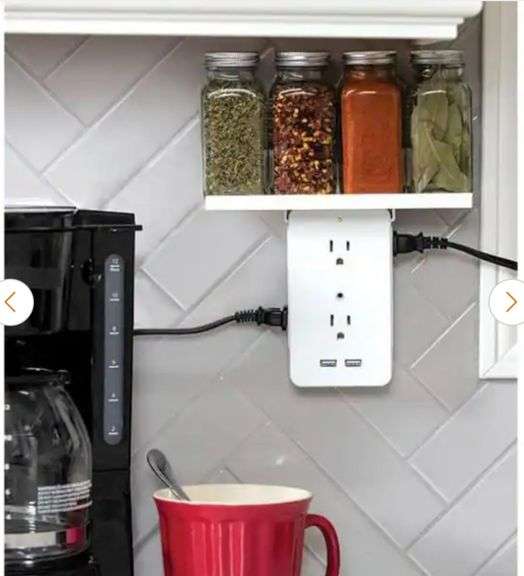 6-Outlet Cordless Wall Extender with 2-USB Ports and 1-USBC Adapter