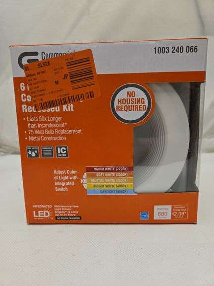 Commercial Electric Easy-Up 6 in. White Baffle Integrated LED Recessed Kit with Selectable CCT (2700K-5000K), (No Can Needed)