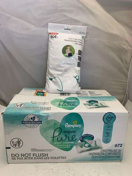 Pampers Baby Wipes 12 Pack 672 Ct & 2-in-1 Go Potty Replacement Bags 30ct