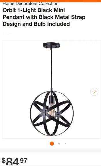 Home Decorators Collection Orbit 1-Light Black Mini Pendant with Black Metal Strap Design and Bulb Included