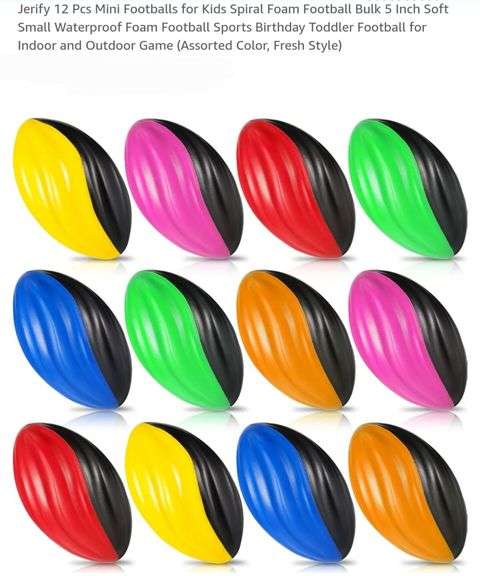 Jerify 12 Pcs Mini Footballs for Kids Spiral Foam Football Bulk 5 Inch Soft Small Waterproof
