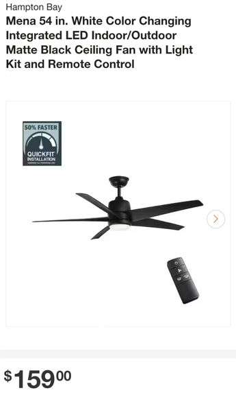 Hampton Bay Mena 54 in. White Color Changing Integrated LED Indoor/Outdoor Matte Black Ceiling Fan with Light Kit and Remote Control