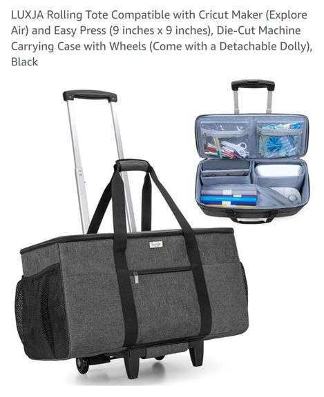 LUXJA Rolling Tote Compatible with Cricut Maker (Explore Air) and Easy Press (9 inches x 9 inches), Die-Cut Machine Carrying Case with Wheels (Come with a Detachable Dolly), Black
