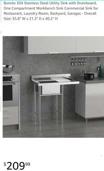 Stainless Steel Utility Sink with Drainboard, One Compartment Workbench Sink Commercial Sink for Restaurant, Laundry Room, Backyard, Garages - Overall Size: 35.8" W x 21.3" D x 40.2" H