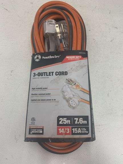 Southwire 25 ft. 14/3 SJTW Extension Cord 3 Tap in Orange