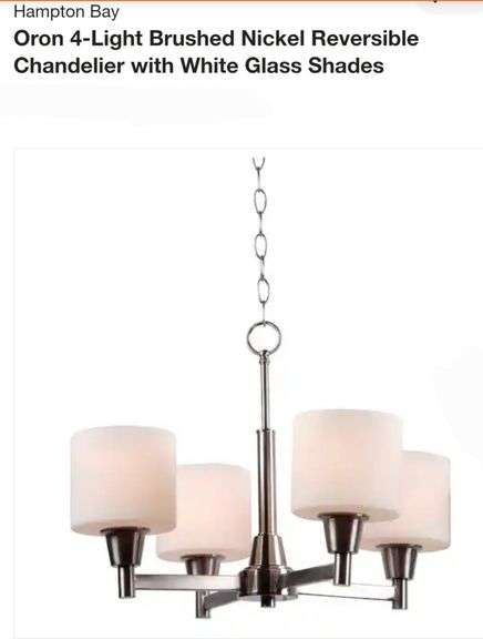 Oron 4-Light Brushed Nickel Reversible Chandelier with White Glass Shades