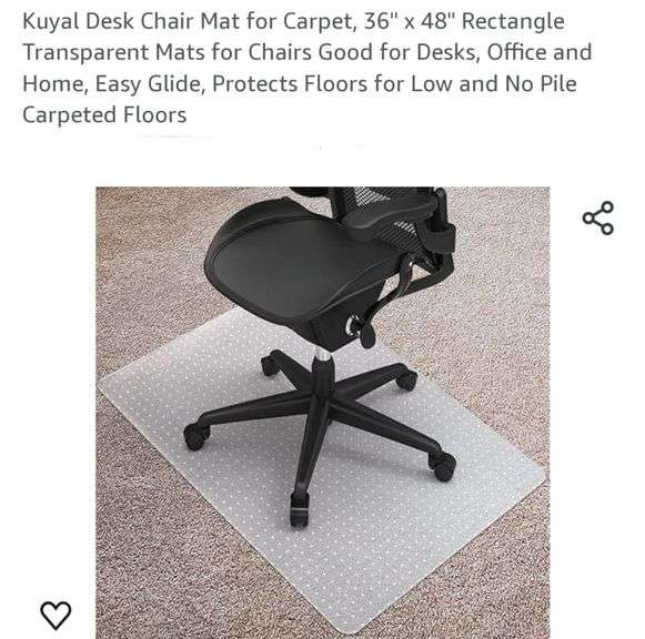 Kuyal Desk Chair Mat for Carpet, 36'' x 48'' Rectangle Transparent Mats for Chairs Good for Desks, Office
