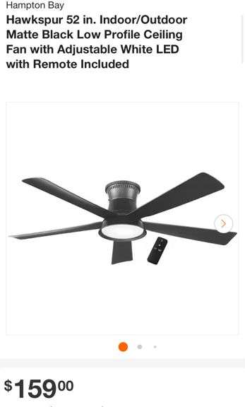 Hampton Bay Hawkspur 52 in. Indoor/Outdoor Matte Black Low Profile Ceiling Fan with Adjustable White LED with Remote Included