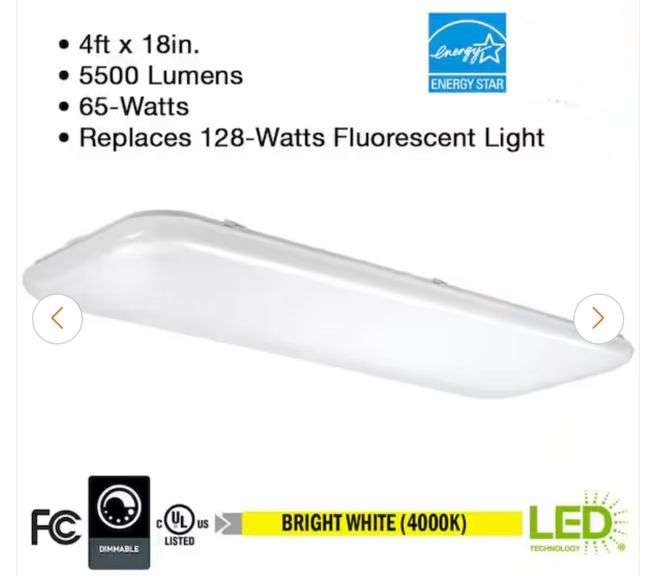 Commercial Electric 49 in. x 18 in. Rectangular Light Fixture LED Flush Mount 5500 Lumens 4000K Bright White