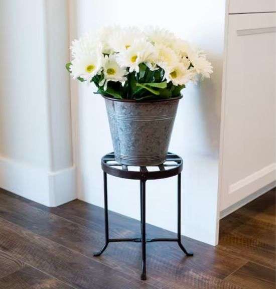 ACHLA DESIGNS 12 in. Tall Roman Bronze Powder Coat Metal Small Round Table Flowers Plant Stand