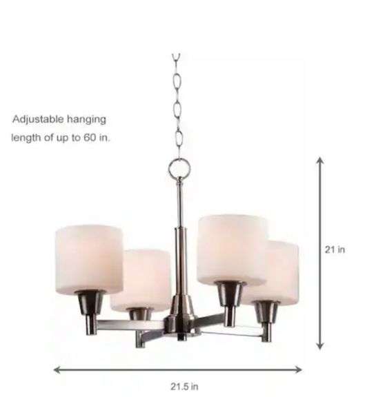 Oron 4-Light Brushed Nickel Reversible Chandelier with White Glass Shades