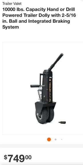Trailer Valet 10000 lbs. Capacity Hand or Drill Powered Trailer Dolly with 2-5/16 in. Ball and Integrated Braking System