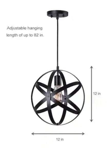Home Decorators Collection Orbit 1-Light Black Mini Pendant with Black Metal Strap Design and Bulb Included