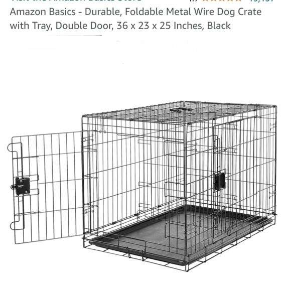 Amazon Basics - Durable, Foldable Metal Wire Dog Crate with Tray, Double Door, 36 x 23 x 25 Inches, Black