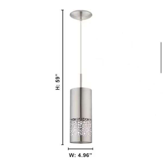 Hampton Bay Hensley 1-Light Satin Nickel Mini Pendant with Metal Cylinder Shade