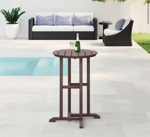 Laguna 24 in. Round Outdoor Dinining HDPE Plastic Counter Height Bistro Table in Dark Brown