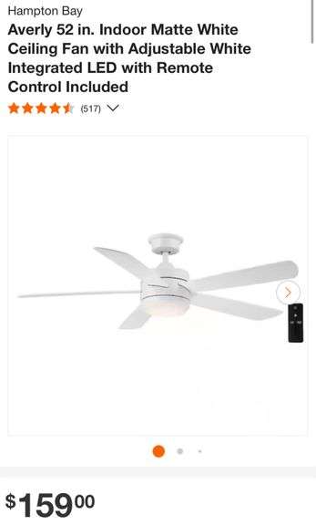 Hampton Bay Averly 52 in. Indoor Matte White Ceiling Fan with Adjustable White Integrated LED with Remote Control Included
