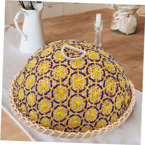 2pc Storage Basket Woven Storage Holder Multi-function Bamboo Basket Food Cover Bamboo