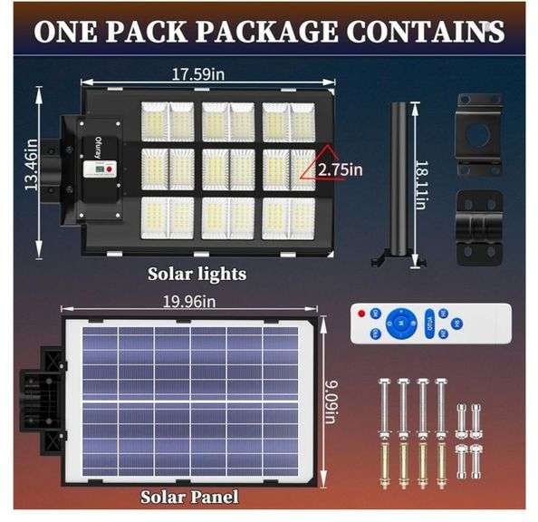 1600W Solar Street Light Outdoor, 238000LM Solar Street Light Parking Lot Lights Commercial Dusk to Dawn, 6500k IP67 Waterproof Led with Remote Control Motion for Street,Court,Tree 2Pcs