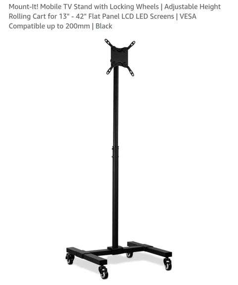 Mount-It! Mobile TV Stand with Locking Wheels | Adjustable Height Rolling Cart for 13" - 42" Flat Panel LCD LED Screens | VESA Compatible up to 200mm | Black