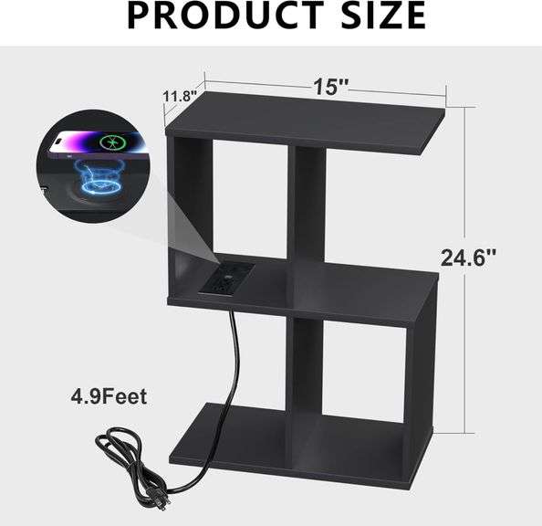 Homesuit End Table with Charging Station