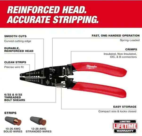 Milwaukee
10-28 AWG Multi-Purpose Wire Stripper / Cutter with Reinforced Head and Dipped Grip