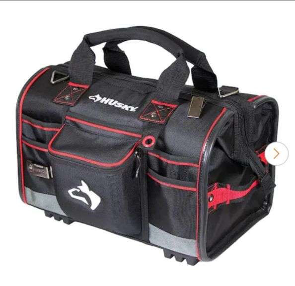 Husky 18 In. Large Mouth Tool Bag With Tool Wall, Black