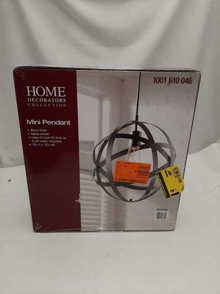 Home Decorators Collection Orbit 1-Light Black Mini Pendant with Black Metal Strap Design and Bulb Included