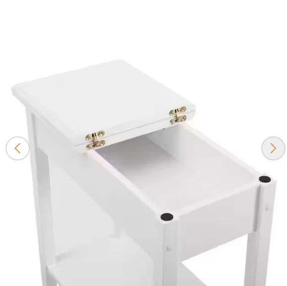 White 1-Drawer Narrow End Table with Storage, Nightstand Flip Top Narrow Side Tables for Small Spaces, Slim End Table