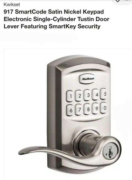 Kwikset 917 SmartCode Satin Nickel Keypad Electronic Single-Cylinder Tustin Door Lever Featuring SmartKey Security