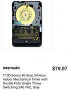 International T100 Series 40 Amp 24hr Indoor Mechanical Timer With Double Pole Single Throw Switching 240 VAC