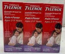 (3) Tylenol Children's Oral Suspension, Fever Reducer and Pain Reliever, Grape, 4 fl oz