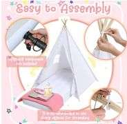 4 Pack Kids Teepee Tent Kit with Lights and Inflatable Airbed and Bedding Fitted Sheet,