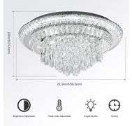 24" Crystal Ceiling-Light Flush Mount with Remote Control, 3 Colors Temp & Brightness Adjustable, Modern Crystal Raindrop Chandeliers