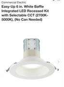 Commercial Electric Easy-Up 6 in. White Baffle Integrated LED Recessed Kit with Selectable CCT (2700K-5000K), (No Can Needed)