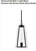 Desmond 60-Watt 1-Light Black Pendant with Smoke Seedy Glass Shade