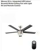 Merwry 52 in. Integrated LED Indoor Brushed Nickel Ceiling Fan with Light Kit and Remote Control